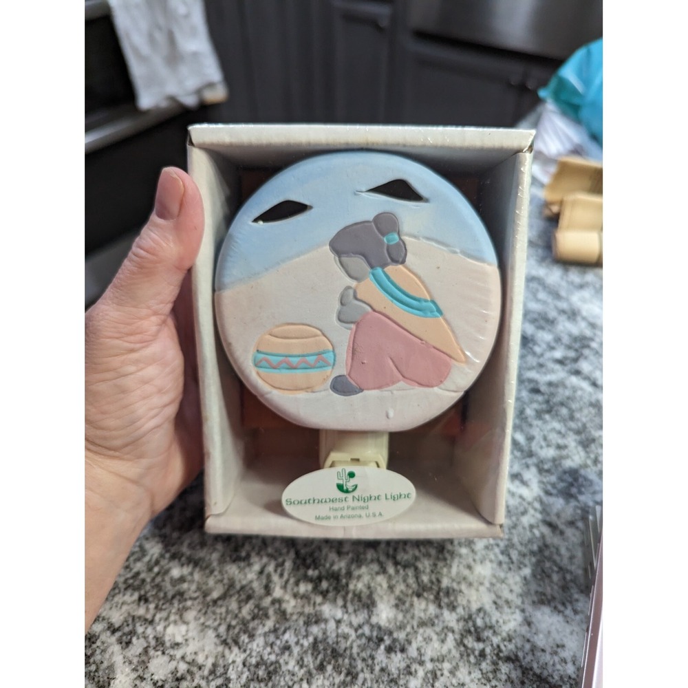 Southwest Native Design Hand-painted Pottery Night Light NEW